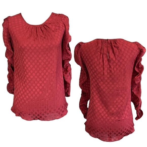 Max Studio Polka Dot Shimmer Ruched Sleeve Blouse sz S - Picture 11 of 12